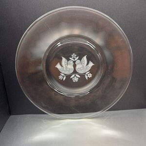 Glass Dessert Plate Etched Lovebirds & Flowers Design Set Of 6